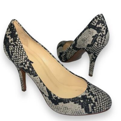 J Crew $248 Mona Snakeskin Linen Round Toe Pumps Heels Womens