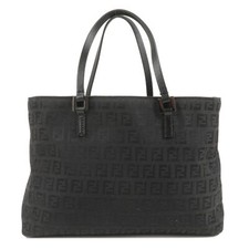FENDI Zucchino Hand Bag Tote Bag Black Canvas Leather 8BH018 Auth Used