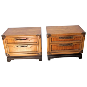 Nightstands Pair Basic Witz Corp Retro Asian Style Walnut Chests