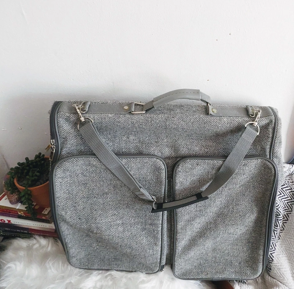 Bolso de hombro vintage Samsonite gris tweed lana ropa equipaje de viaje plegable doble Foto 4 de 4