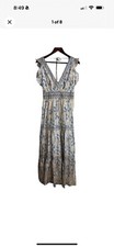 Intermix Size 0 Orien tiered Maxi dress Ruffle Silk Blend Floral Beige Blue