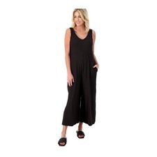 Cuddl Duds Petite Wide Leg Flexwear V-Neck Jumpsuit PETITE EXTRA LARGE Black