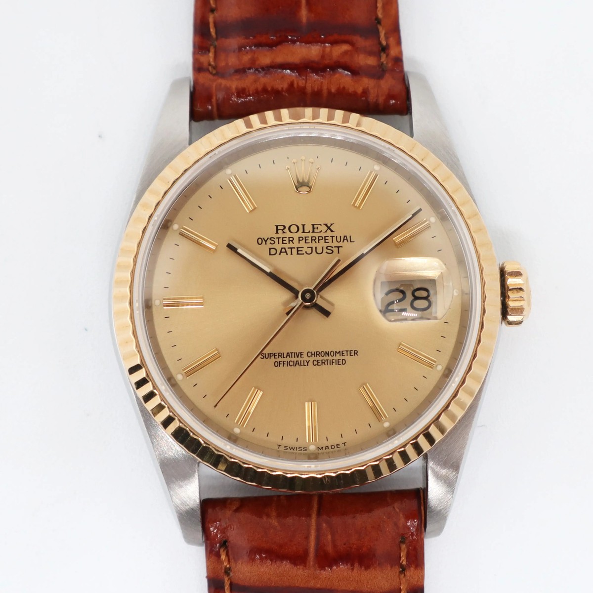 80's Rolex 16233 Datejust 36mm 18k Gold Steel Champagne Sticks