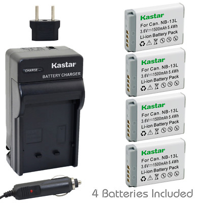 Kastar 4 Battery & Normal Charger kit for Canon NB-13L NB13L CB-2LH