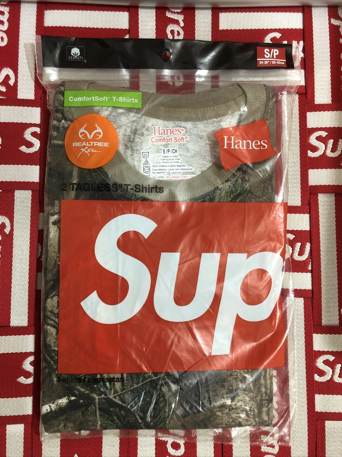 Supreme Hanes couleur véritable arbre à bois !! T shirts sans étiquette (lot de 2) taille S ! Neuf dans sa boîte !!