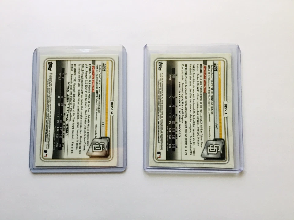 2020 Bowman Chrome Prospect MacKenzie Gore GREEN /99 & MOJO BCP-184 PADRES  - Image 2 of 4