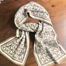 MICHAEL KORS MK Logo Scarf Chic Cozy Tan White Knit Monogram Print 64"