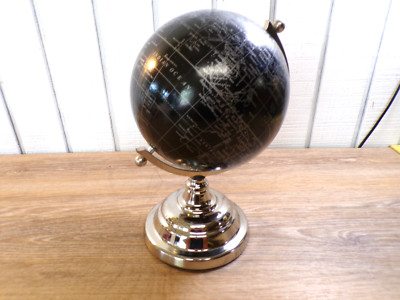 Black Version Globe World Map w/Chrome Metal Base. 10  Tall, 20'' Globe Dia.