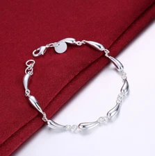 Womens 925 Sterling Silver Teardrop String Chain Fashion Bracelet #B424