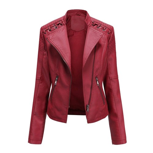 Women's Faux Leather Motorcycle Jacket Slim Fit Short Casual Lightweight Coat - Picture 42 of 101