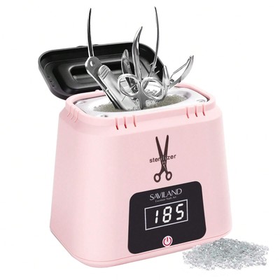 Nail Tool Sterilizer Electric, High-Temperature 365°F Portable Pink Glass Beads