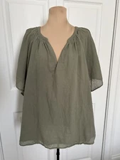 VELVET By Graham & Spencer Ashlyn Split Neck Blouse Top Olive Green Size 3X
