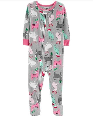 Toddler Girl Christmas Cat Fleece Pajamas Grey, Sizes: 2T, 3T, 4T, 5T () 