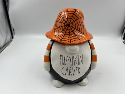 #ad Rae Dunn Ceramic 5.5x10in Pumpkin Carver Cookie Jar AA02B31001 $58.99