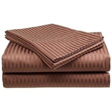 King Size Coffee Stripe 4 Pc Sheet Set 1000 Thread Count 100 Egyptian Cotton
