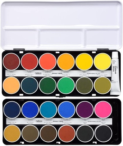 Holbein Artists' Opaque Watercolor C032 Cake Color 24 Colors Set 30mm ...