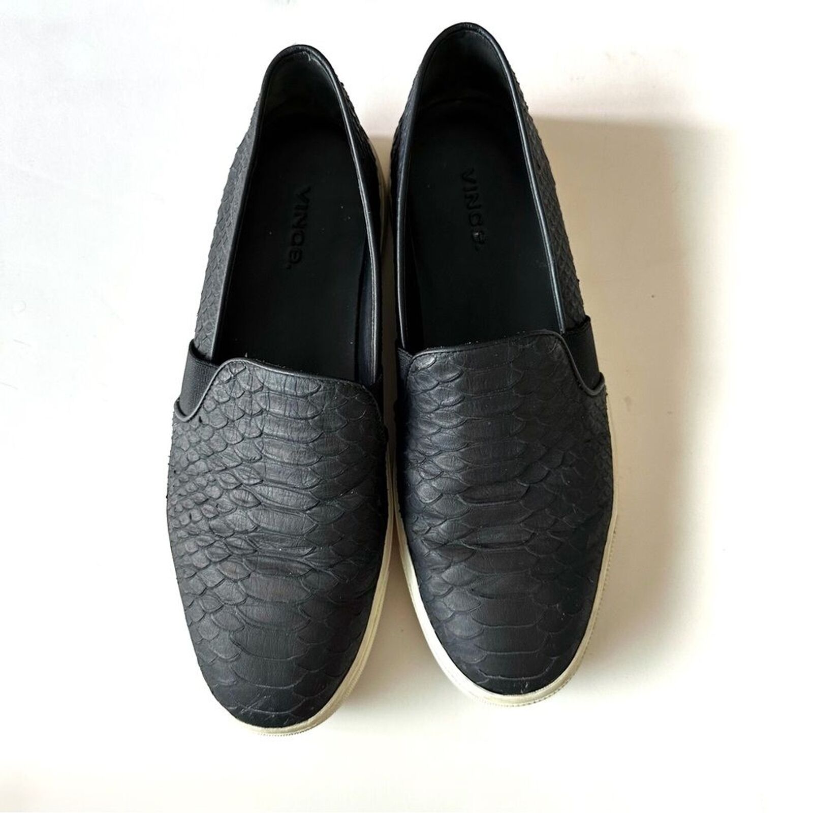 Vince Faux Snakeskin Black Leather Slip-on Loafer… - image 2