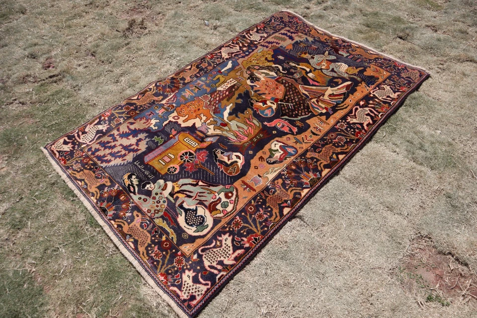 230 X 115 ARTÍCULO DE COLECCIONISTA Impresionante Pictórico Vintage con Alfombra de Retrato de Músico Foto 3 de 4