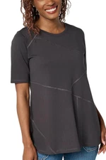 LOGO by Lori Goldstein Women's Knit Patchwork Seam Top Phantom