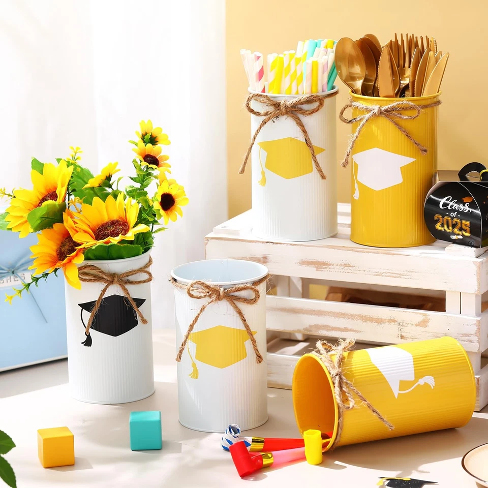 12 piezas 2025 mesa de graduación centro de mesa decoración grado jarrones de metal galvanizado para... Foto 2 de 4