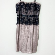 Adrianna Papell Metallic Rose Blush Pink Floral Black Strapless Dress sz 16