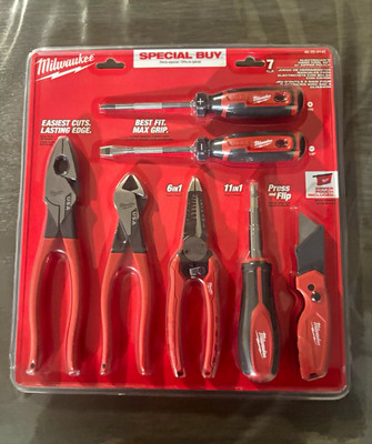 Milwaukee 48-22-0145 7pc Electrician Hand Tool Set w/ Pouch, Pliers/Strippers