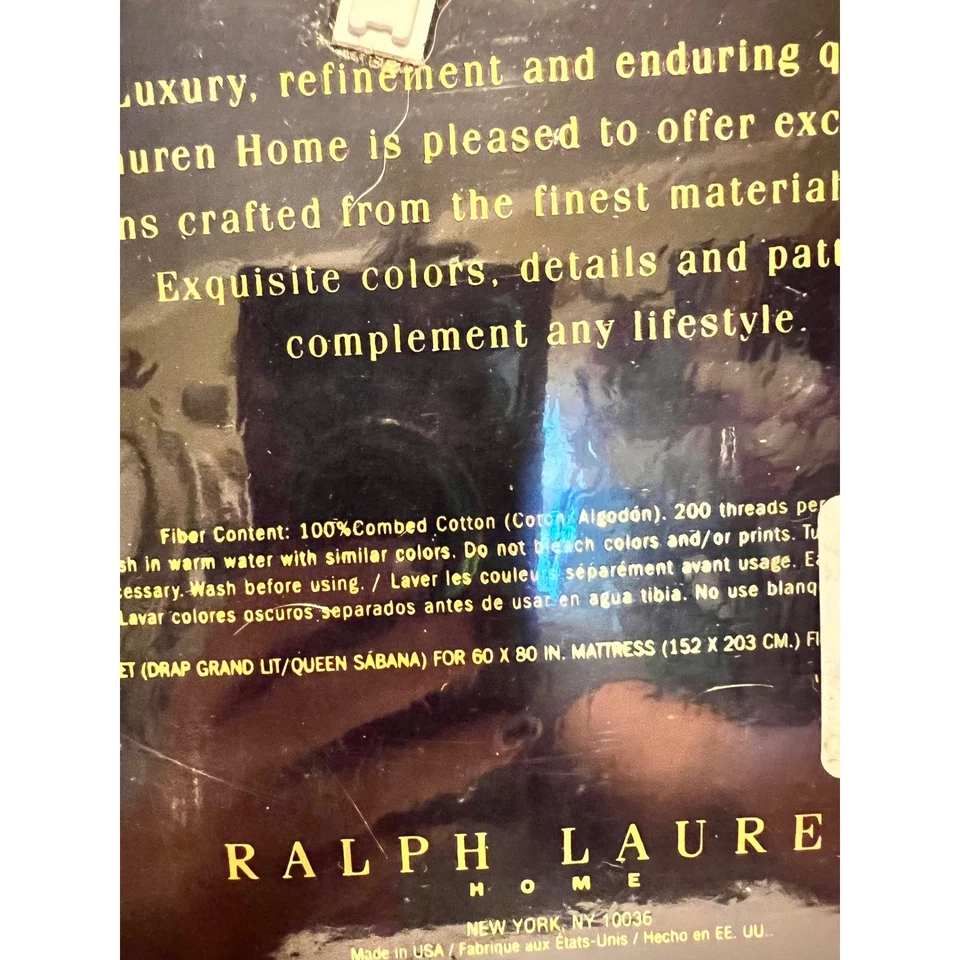 Sábana plana Ralph Lauren Home Queen Brianny Tattersal neutra 100 % algodón nueva en paquete Foto 4 de 4