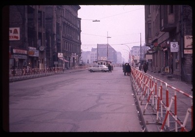 sl46 Slide 1960's Berlin Checkpoint street view  124a