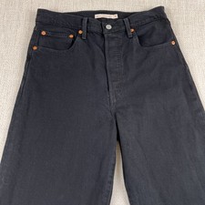 Levis Premium Ribcage Straight Ankle Jeans Womens 30" x 27" Hipster Black City