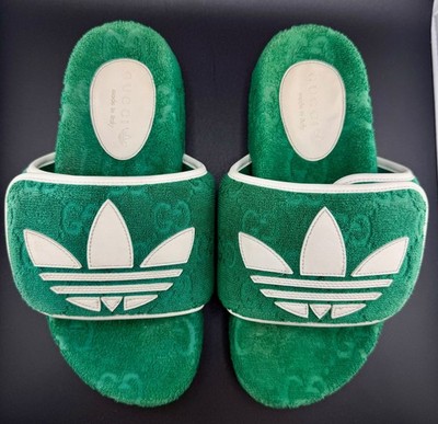 Gucci x Adidas Green Terry Cloth Slides Sandals Size 37 Made  display picture 2
