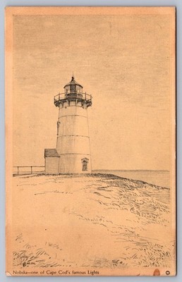 Postcard Woods Hole Cape Cod MA Nobska Lighthouse (Artist Rendering)