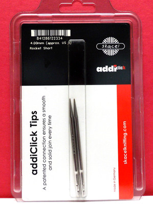 ADDI CLICK Needle Tip Pair 4.0mm ROCKET Short, US 6 Germany, Rounded. KNITTING.