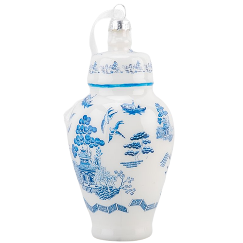 Chinoiserie Blue Willow Glass Ornament 5"H x 2.5" Christmas Holiday Decor - Picture 2 of 9