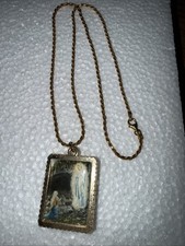 CIONDOLO VINTAGE EAU DE LOURDES Sterling 925 CATENA 18" FIALA ACQUA SANTA SUL RETRO