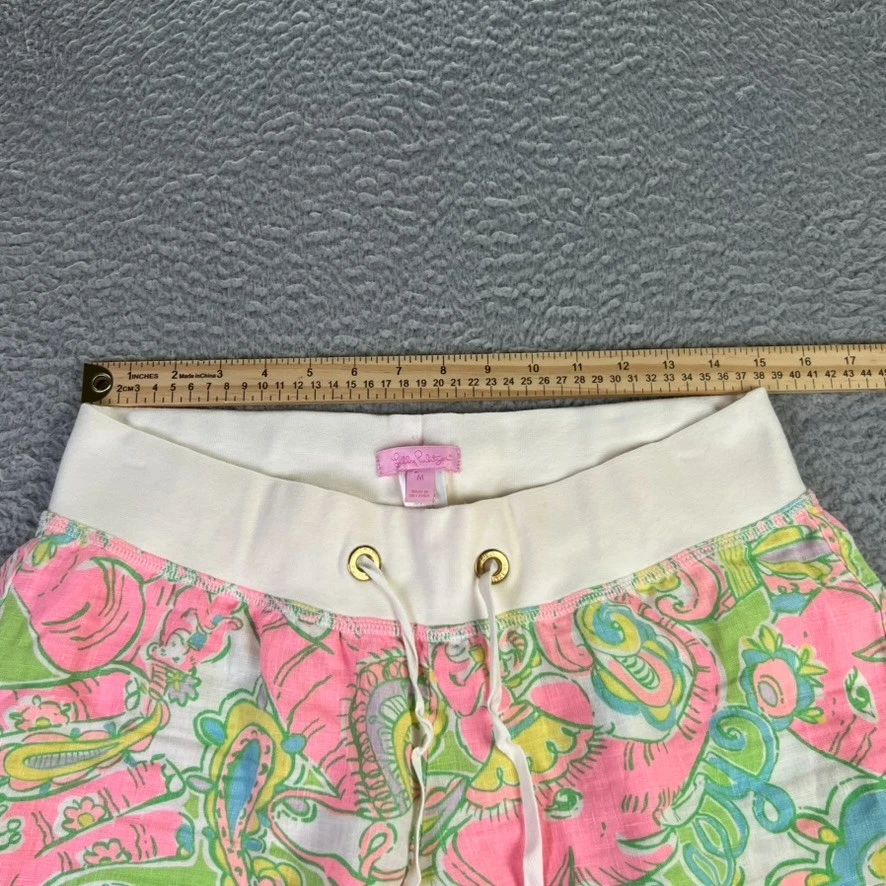 Pantalones Lilly Pulitzer Mujer Medianos Multicolor Elefantes Pierna Ancha Lino Playa Foto 3 de 4