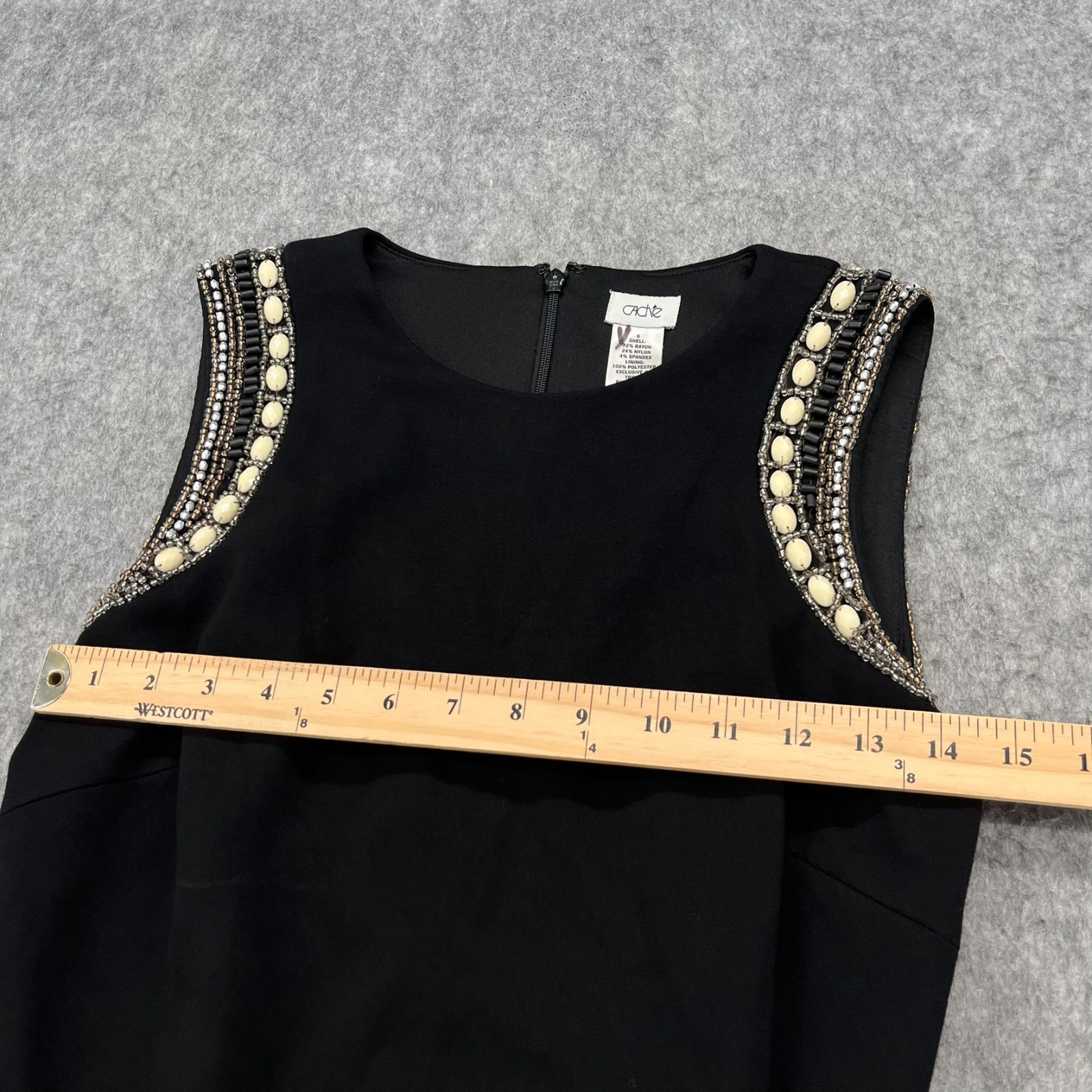 Vintage Cache Solid Black Knit Beaded Embellished… - image 6