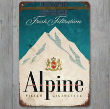Alpine Cigarettes 8 x 12 Vintage Novelty Metal Sign Made In USA New!
