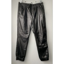 BB Dakota Size Large Black Vegan Leather Jogger Pants Drawstring Streetwear
