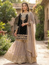 Exclusive Heavy Faux Georgette Black Top Palazzo With Dupatta For Function Wear