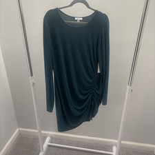 Nine West Teal Asymmetrical Ruched Long Sleeve Dress Size XL NWT