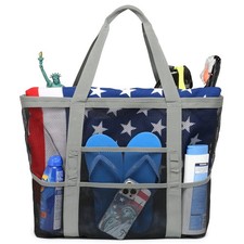 Mesh Beach Bag Foldable Beach Pool Tote Bag for Toys Vacation Supplies