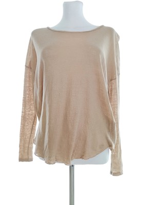 Monrow  Größe XS Beige Bluse Leinen 100% Langarm Asymmetrisch Logo