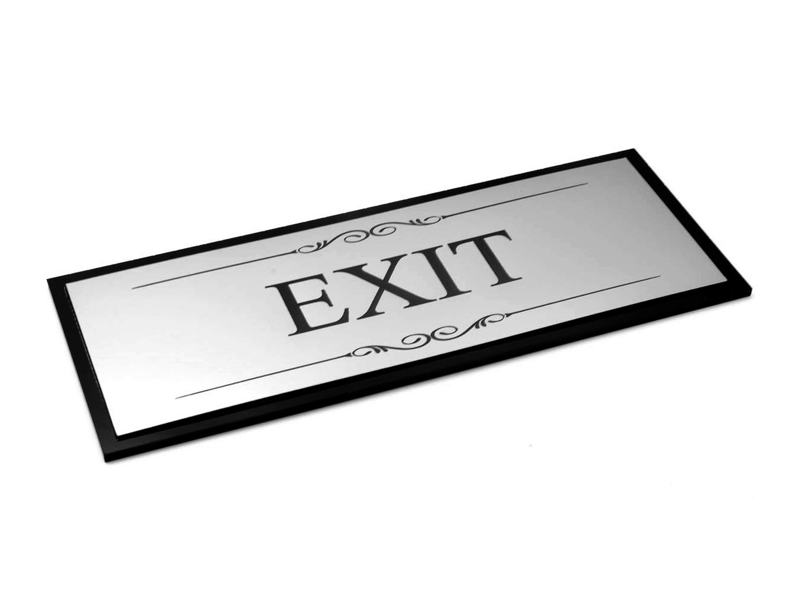 Exit Door Sign – Silver & Black Acrylic Adhesive Plaque 19.5×7.6cm (Engraved)
