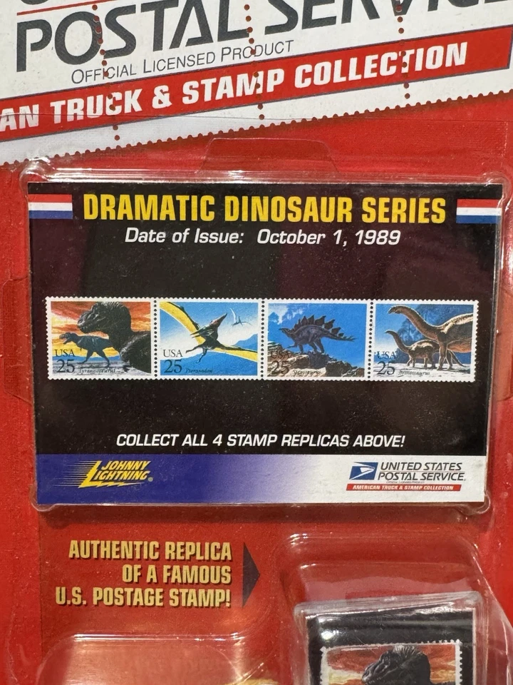 99 Johnny Lightning White 1940 FORD TRUCK USPS 25 Postal Stamp Dinosaurs NIP - Image 3 of 4