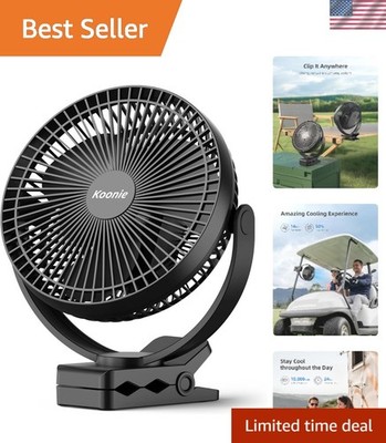 8-Inch Powerful Clip-On Fan: 10000mAh Battery and 4 Speeds for Blissful Airflow