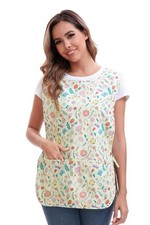 Womens Cotton Printed Cobbler Apron Smock 2 Patch Pockets Side Ties Kitchen