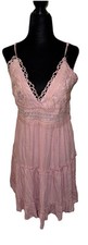 Iris Large Light Pink Tiered Lace Detailing Spaghetti Strap V-Neck Sundress
