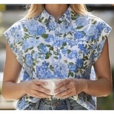 New Show Me Your MuMu Best Day Button Up Cottage Floral Blue Womens Size Medium