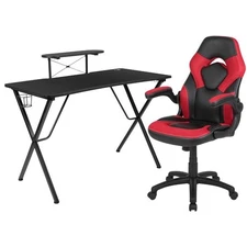Flash Furniture 2 Piece Gaming Desk Set with Monitor Stand in Black and Red