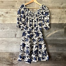 Ulla Johnson Celia Dress 4 Blue Lapis Floral Print Mini Puff Sleeve Tiered Flirt